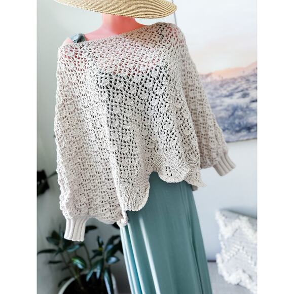 Slow Mornings + Lattes cropped slouchy crochet knit boho sweater L - Picture 2 of 5